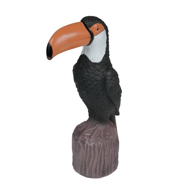 Figurină decorativă Pasăre tropicală Toucan, Negru mat cu accente portocalii, 35x10.5x10 cm