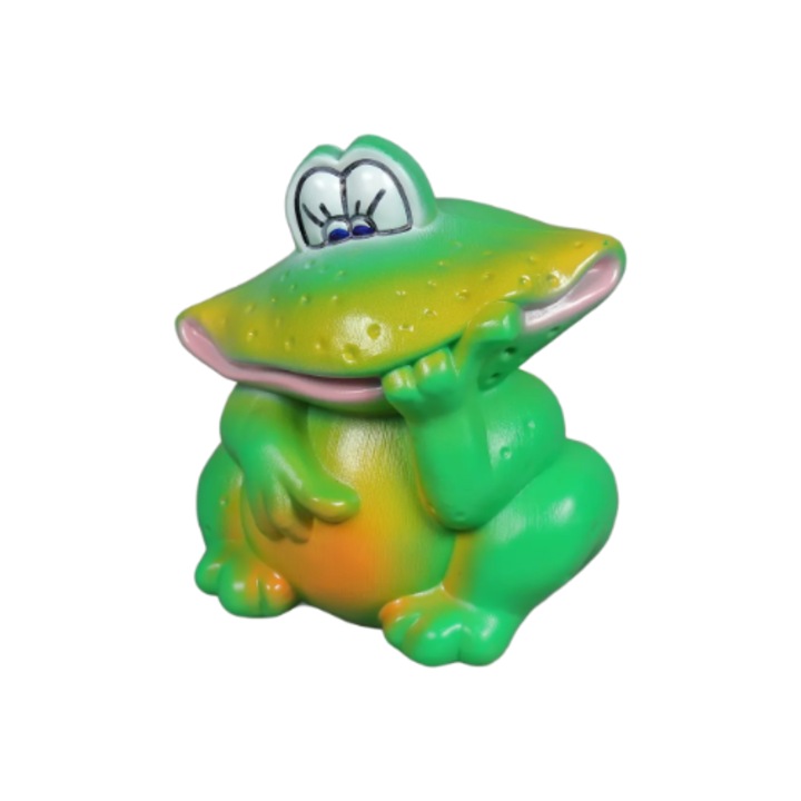 Figurina decorativă Broscuță Ganditoare, plastic rezistent, 27x25cm, verde, galben, portocaliu