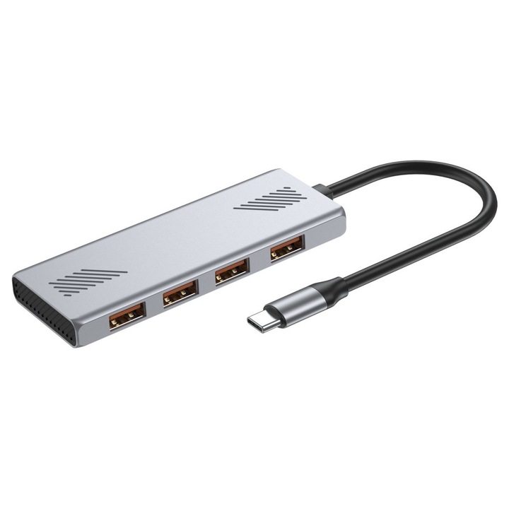 USB 3.2 хъб Gembird 4-портов, сребрист, 306611