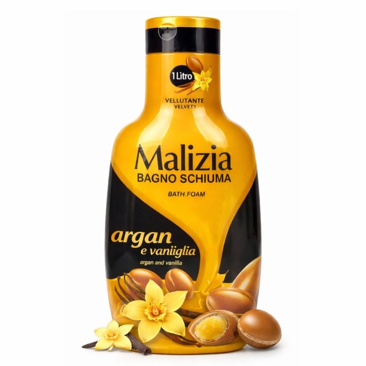 Malizia Argan e Vaniglia habfürdő, 1 L, gyengéd tisztítás, édes illat