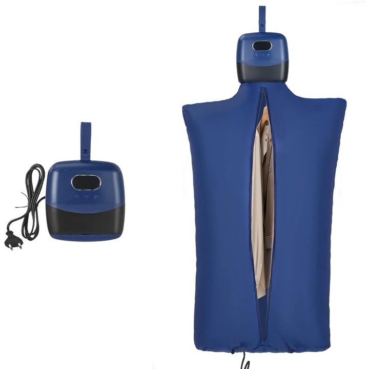 Uscator portabil de haine, Electric, Circulatie aer cald, Incalzire PTC, Telecomanda, Detasabil, Capacitate 10–15 kg, 220 V, Albastru
