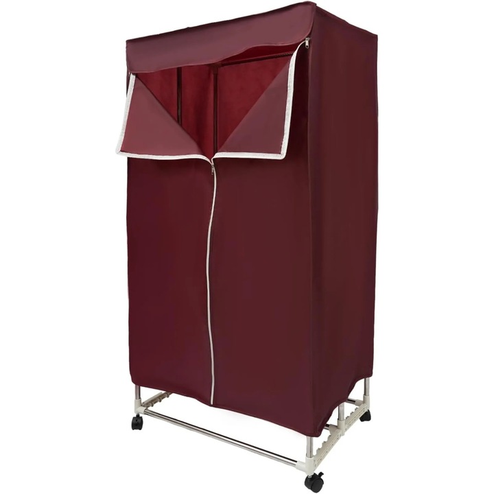 Uscator cu aer cald, Uscator de haine electric portabil, 220V 1500W, Capacitate 30 kg, Temporizator, Impermeabil, Fier, Visiniu