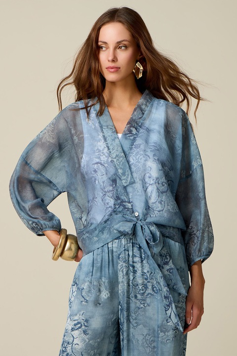 Oltre, Bluza transparenta din amestec de lyocell, Albastru lavanda, XL