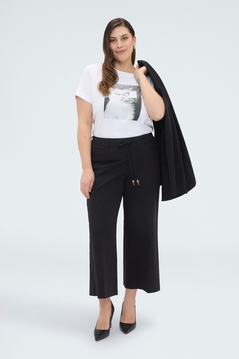 Fiorella Rubino, Tricou cu imprimeu si decolteu rotund, Alb/Gri inchis