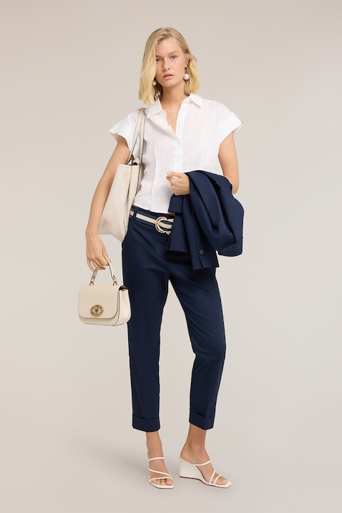 Motivi, Pantaloni crop din amestec de bumbac, Bleumarin