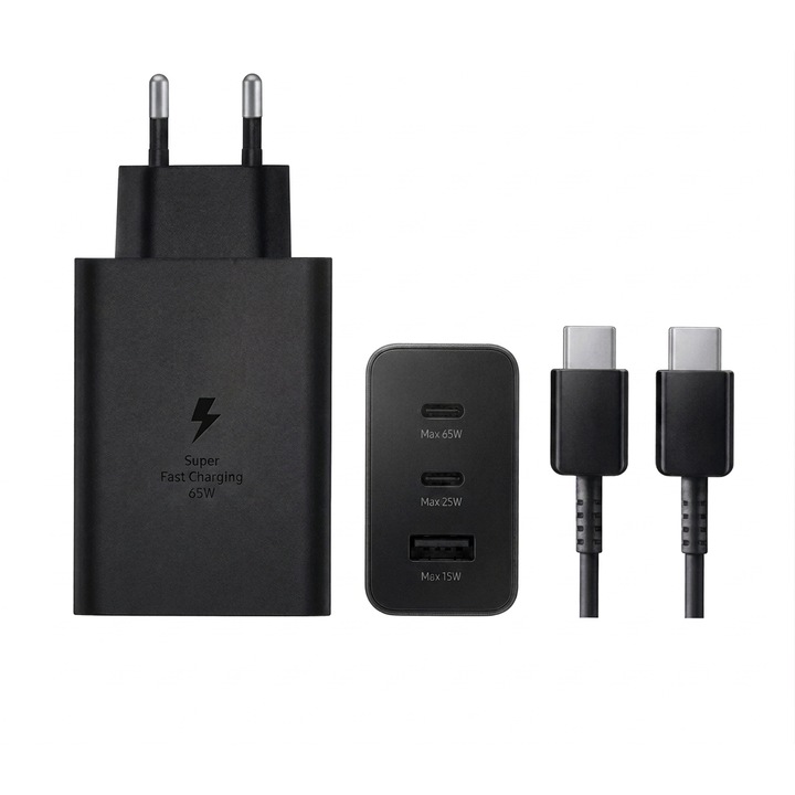 aLFTEC 65W hálózati töltő, 3 portos USB-C + USB-A, fekete, gyorstöltés