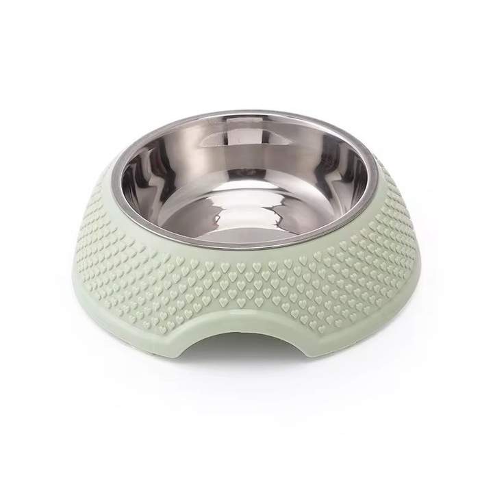 Bol hrana animale de companie, Anti-alunecare, Ideal pentru caini si pisici, 18.5 x 6 cm, Verde