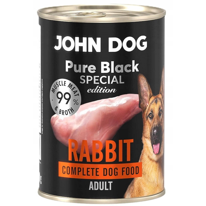 Hrana Umeda pentru Caini JOHN DOG Pure Black Special Adult Iepure Caini 400g