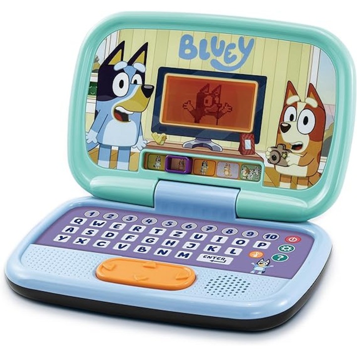 Laptop educațional V-Tech Bluey, QWERTY, 10 jocuri, pentru copii 3-6 ani