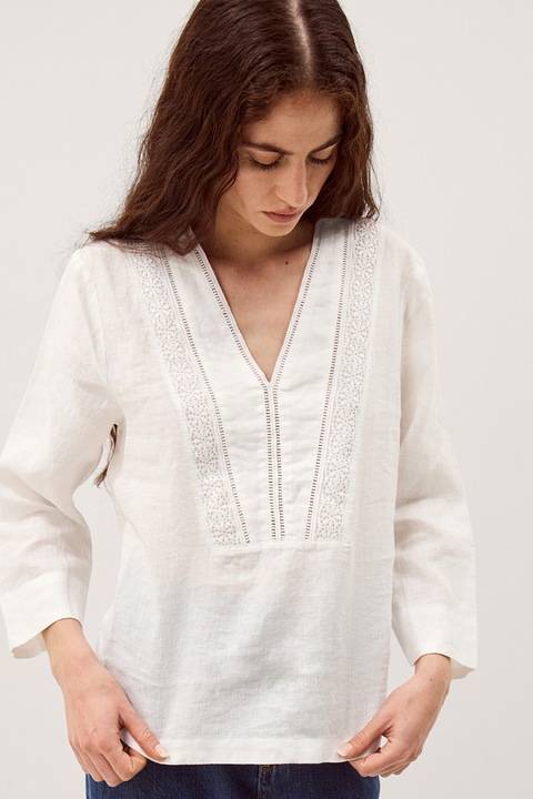 MONSOON, Bluza cu decolteu in V si broderie, Alb