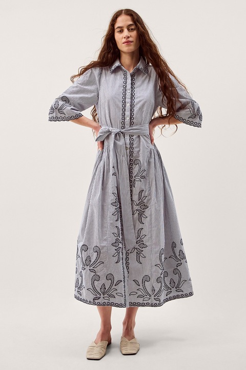 MONSOON, Rochie evazata de bumbac, Alb/Bleumarin