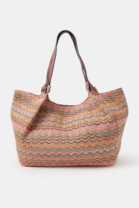 Accessorize London, Geanta shopper din rafie in dungi, Multicolor