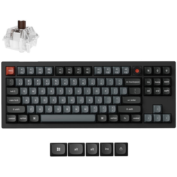 Механична клавиатура Keychron V3 8K, TKL 80%, Hot-Swap, RGB, USB-C, Switch Brown, Черен, macOS/Windows/Linux