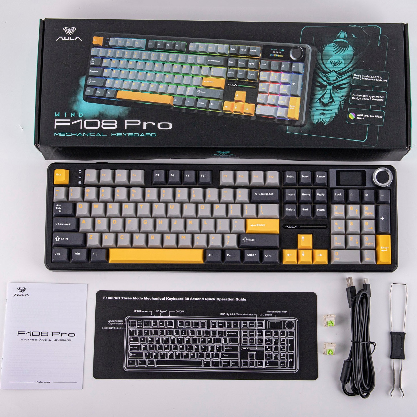 Tastatura mecanica EPOMAKER AULA F108 Pro, Full Size, Wireless Tri