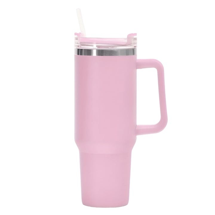 Termosz bögre, szívószállal, rozsdamentes acél, BPA-mentes műanyag, 1200 ml, hideg és meleg italokhoz, rózsaszín, Dactylion®