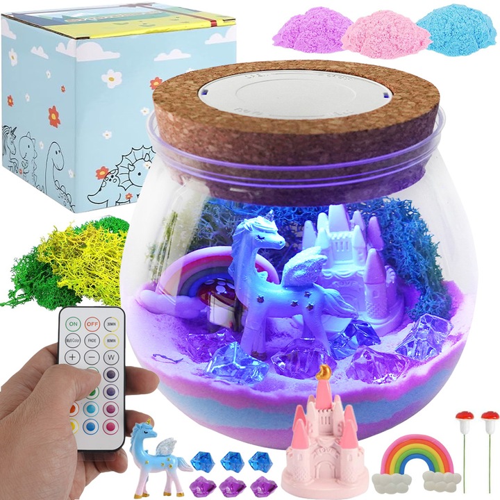 Éjjeli lámpa gyerekszobába, DIY játék gyerekeknek, Egyszarvú kézműves készlet, Beépített LED, 13 többszínű szín és 3 világítási mód, AAA, fa talp, 4-12 éves gyermekek számára alkalmas