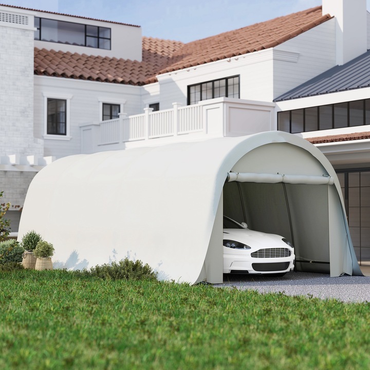 Carport, Outsunny, Otel galvanizat, PE,360 x 720 x 270 cm, Alb Crem