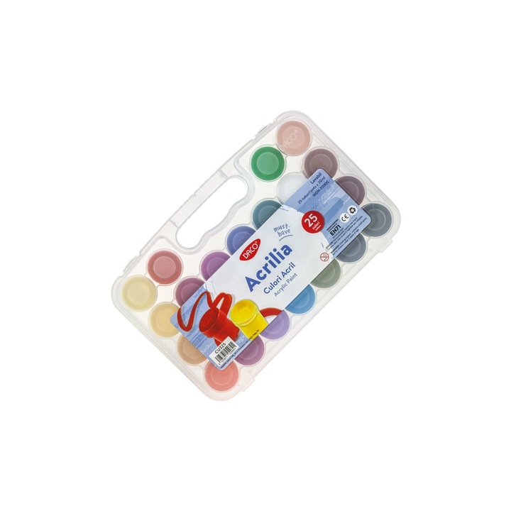 Set culori acrilice lavabile Acrilia, 25 culori intense, 20 ml/tub DACO sku28