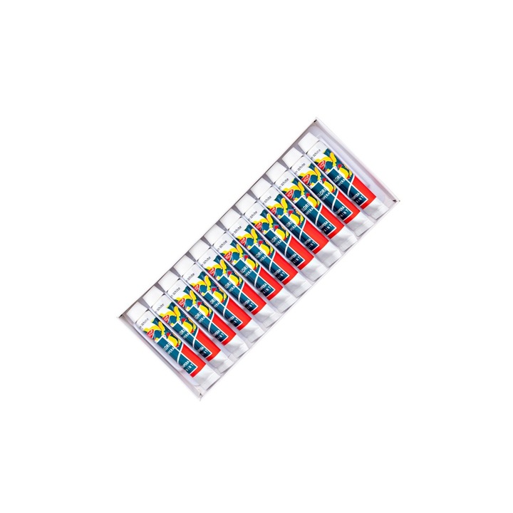 Set 12 Tuburi Culori Tempera Alb 12 ml pentru Detalii Luminoase DACO sku11