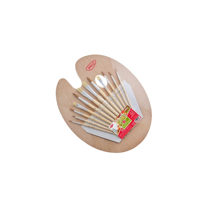 Set profesional de 12 pensule cu paleta din lemn pentru pictura DACO sku28