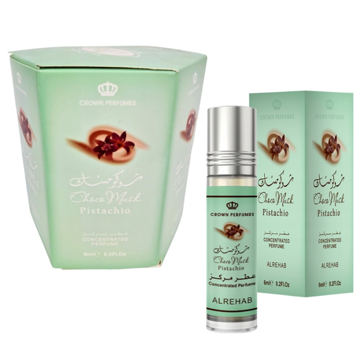 6 db Choco Musk Pisztácia parfümolaj szett 6 ml, Al Rehab, édes illatjegyek, roll-on