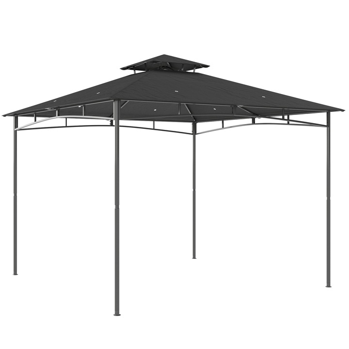 Pavilion gradină Outsunny, poliester, metal, 300x300x285 cm, gri închis, impermeabil, UPF 50+, set complet
