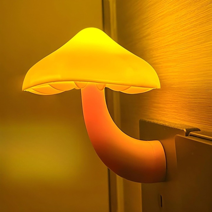 Éjjeli lámpa, Seleacoool, gomba alakú, sárga, 10x8x10cm, 1W, LED fényérzékelő