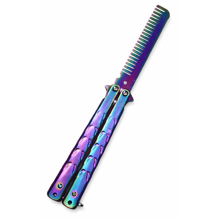 Pieptene Fluture Tip Balisong Fade cu valuri, Antistres, Practica Trickuri, 22 cm, Dalimag
