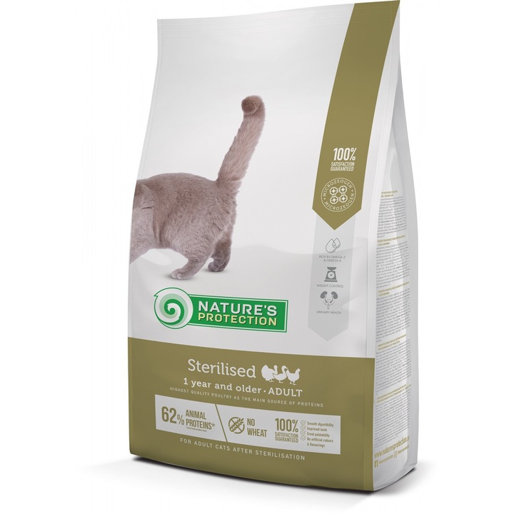 Hrana uscata pentru pisici adulte sterilizate Nature's Protection, pasare, 1.5 kg