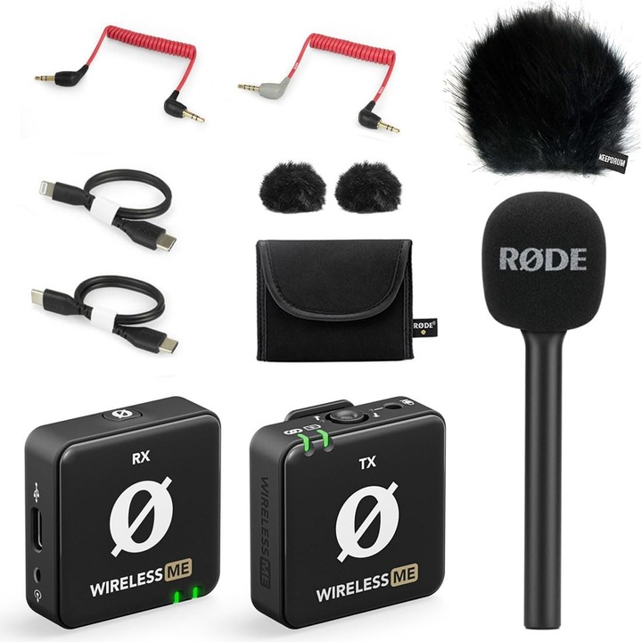 Microfon wireless Rode Wireless ME, set cu Interview GO și protecție vânt BK, USB + Jack 3.5mm, negru