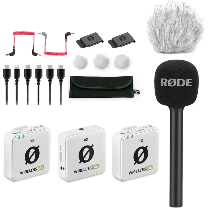 Sistem microfon wireless RØDE Wireless ME Dual alb, 2 transmittere, compatibil camera/telefon/PC