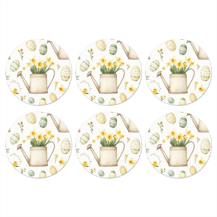 Комплект 6 поставки за чаши, корк, кухня, бял 10x10 см