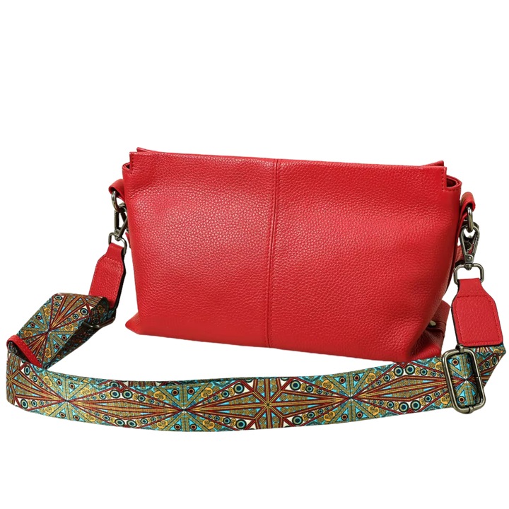 Női táska valódi bőrből, IMODIX®, 2 levehető pánt, több rekesz, méretek 28x18x12 cm, 7790-es modell, piros