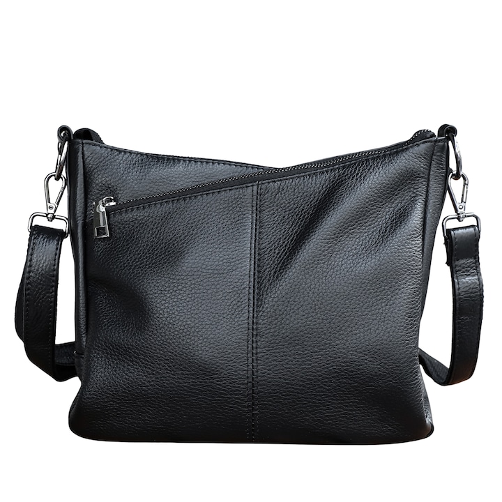 Női táska természetes bőrből, IMODIX®, 2 levehető pánt, több rekesz, méretek 27x24x12 cm, JL906 modell, fekete