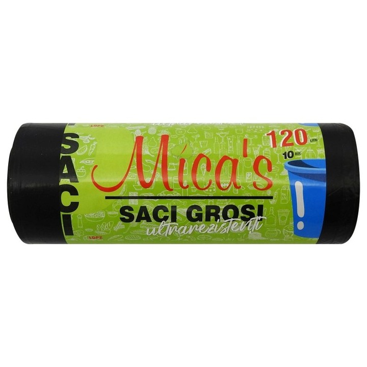 Торби за битови отпадъци, MICAS, LDPE, 120 L, Комплект 10 броя