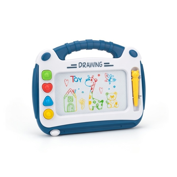 Masuta Tabla Magnetica 2 in 1 Colorata, Masa de Scris cu Tabla Alba Magnetica, Include Forme Magnetice Colorate si Creion, Joaca Educativa si Creativa pentru Copii de la 3 Ani, Albastru