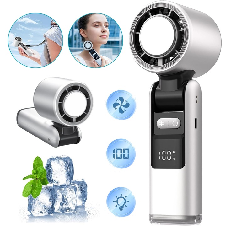 Ventilator Portabil De Racire Cu Gheata, Mini Ventilatoare Turbo Reglabile Cu Viteza, Baterie De 3600 mAh, Ventilatoare Reincarcabile Prin Usb, Ventilator Pliabil Pentru Calatorii, Camping, Birou