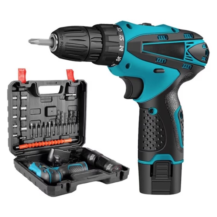 Trusa Surubelnita Electrica fara Fir, 2 Acumulatori, 48V, cu 24 de Accesorii Incluse, Cutie Depozitare