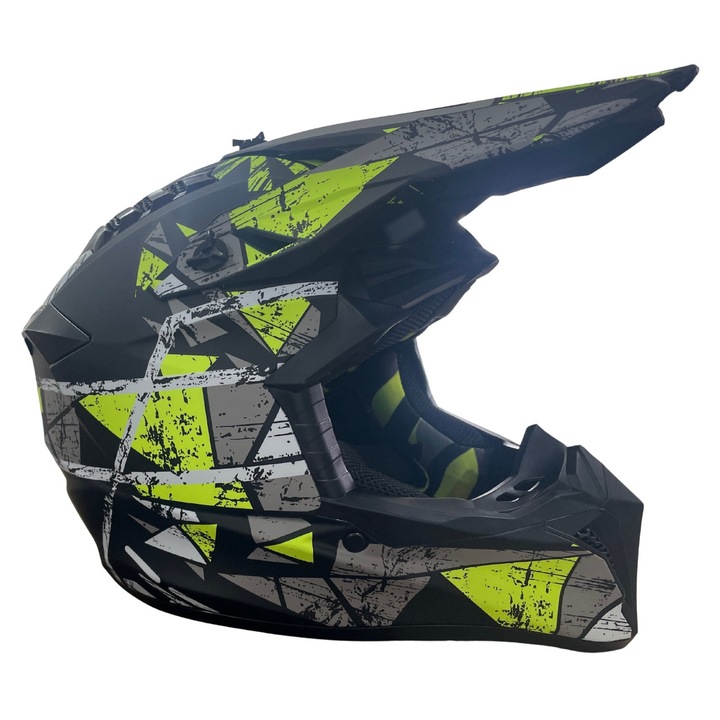 Casca copii Motocross - Enduro pentru motocicleta, ATV, bicicleta – marimea S (49-50 cm), negru mat cu design galben neon
