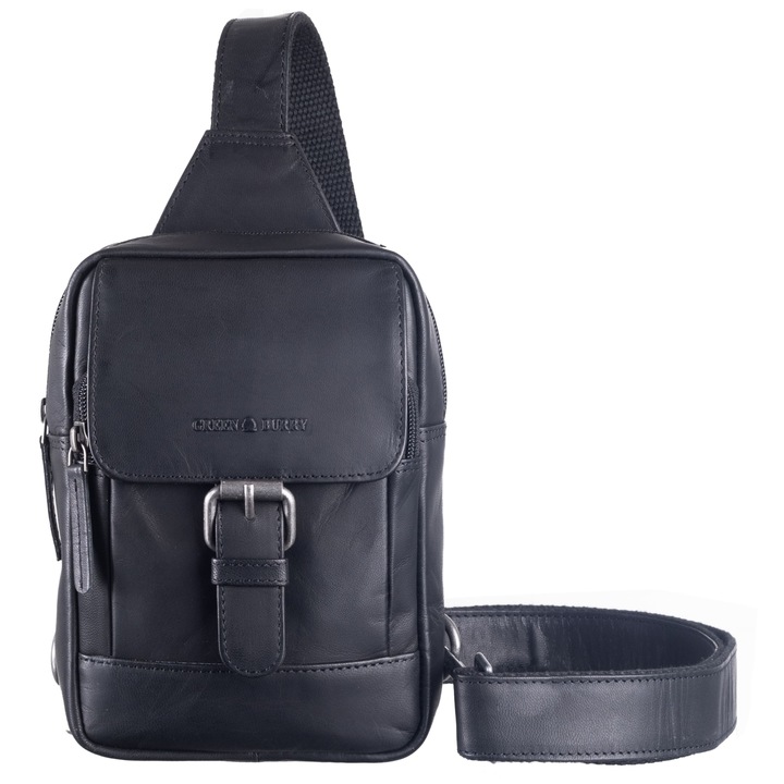Geanta umar barbati piele naturala negru 16 x 20.5 x 8 cm, Fiorentina, Greenburry