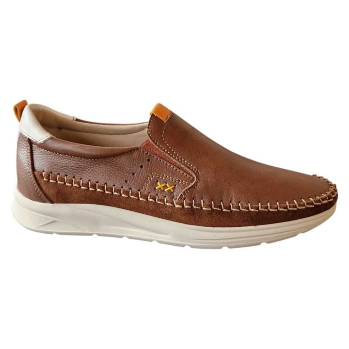 Pantofi barbati din piele naturala Cox cu insertii elastice brant detasabil si talpa groasa design casual V8