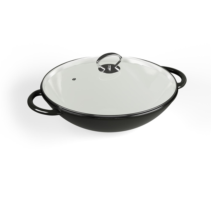 Tigaie Wok Klarstein Jersey, fonta emailata, negru, 46x10x37cm
