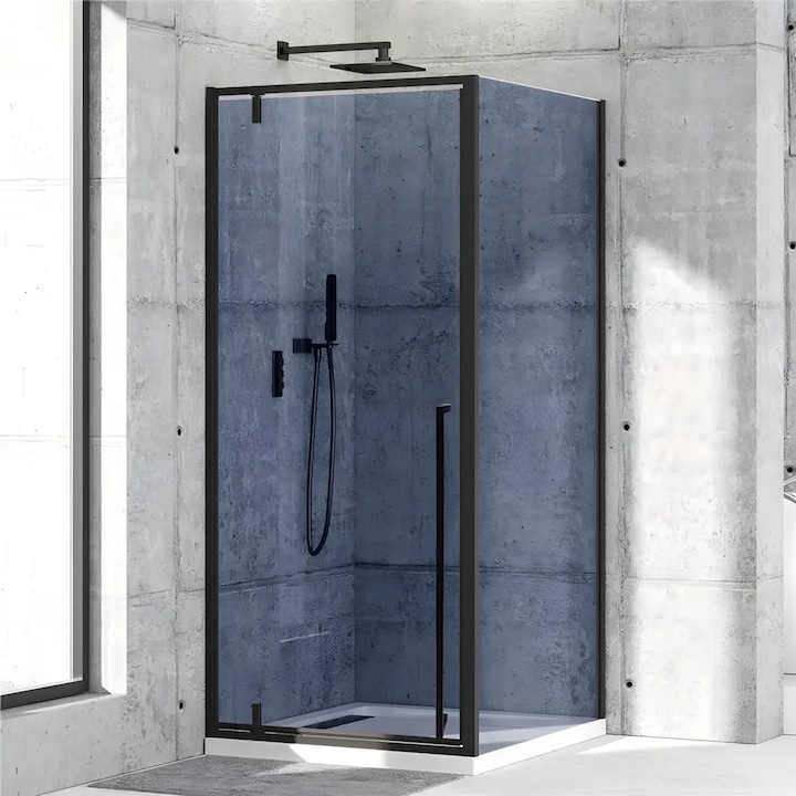 Cabina de dus Diplon BR6614CG 90X90cm, Forma Patrata, Sticla Securizata Gri 6mm, Profil Aluminiu Negru, Design Modern