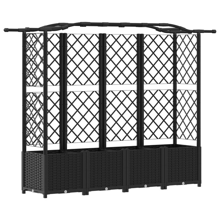 Pat Ridicat cu Trellis si Acoperis Negru 204 x 40 x 141 cm PP