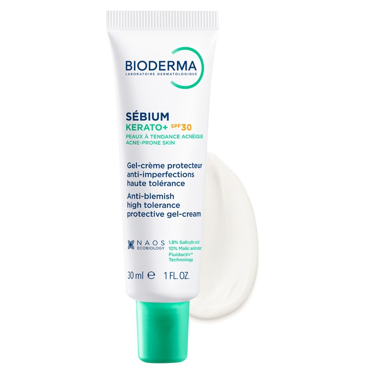 Gel Crema Bioderma Sebium Kerato+ SPF30, anti-imperfectiuni, ten acneic, mixt si gras, 30 ml