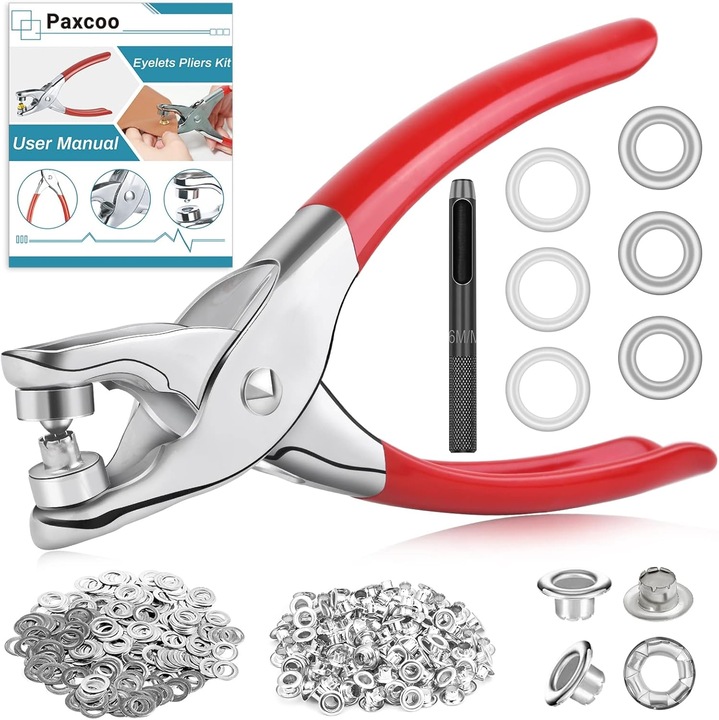 803 darabos szerszámkészlet, fém patentfogó, 400 ezüst patent 6mm, 400 alátét, használati útmutató