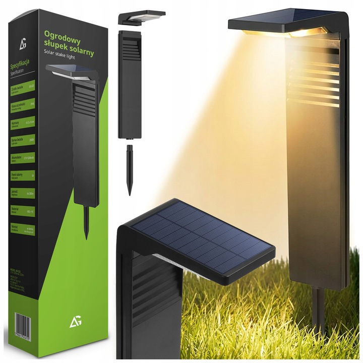 Lampa solara LED de gradina ARSA GO, 2000 lm, 4W, IP65, senzor crepuscular, lumina calda 3000K, 52 cm, acumulator Li-Ion, iluminat exterior curte, alei, gradina, negru