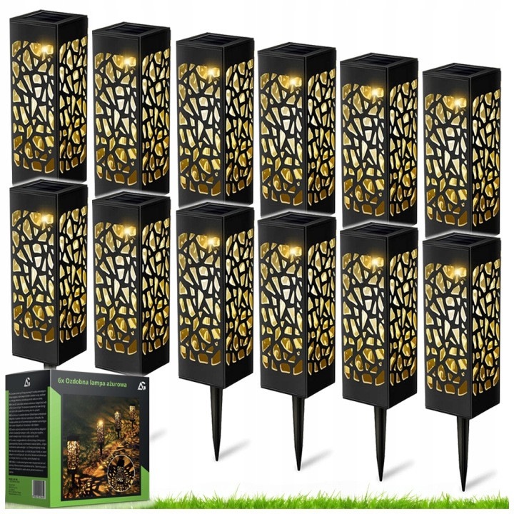 Set 6 lampi solare LED decorative ARSA GO exterior, 200 lm, IP65, lumina calda 3000K, senzor crepuscular, acumulator Li-Ion, material ABS, iluminat gradina, curte, alei, terasa, negru