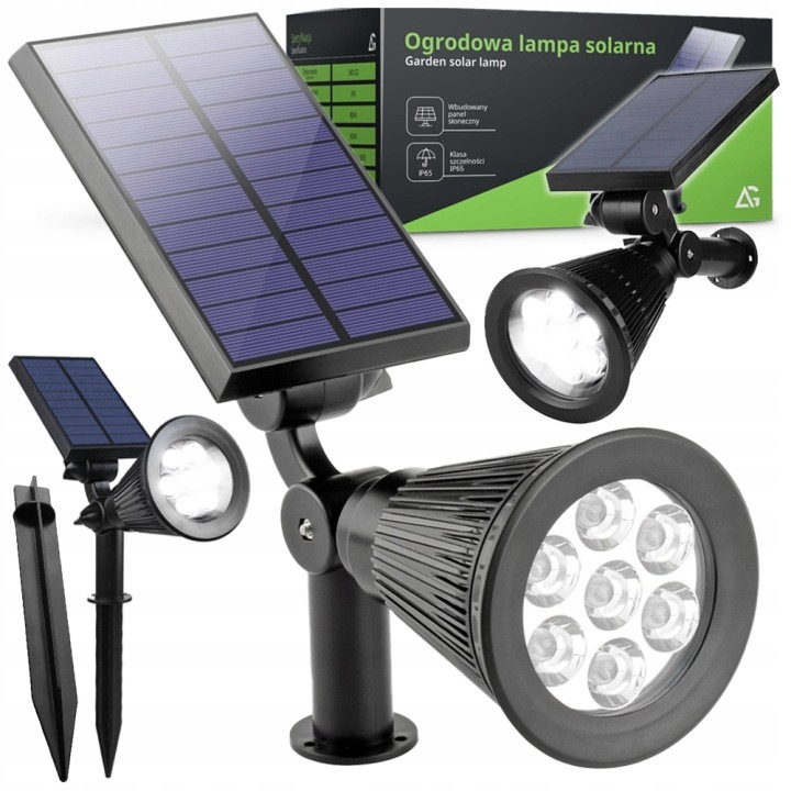 Lampa solara LED ARSA GO, 7 LED, 200 lm, IP65, senzor crepuscular, lumina alba rece 6000K, acumulator Li-Ion, iluminat exterior gradina, curte, alei, rezistenta la apa, negru