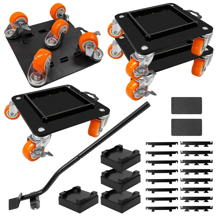Set 4 Piese Taipintee pentru Mutat Mobilier, Role Portocalii 1.5", Frână, Negru/Portocaliu